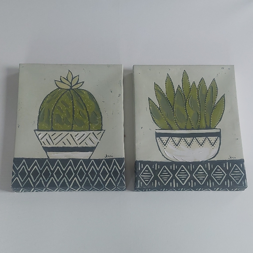 Green Cactus and Succulent Canvas Art Set